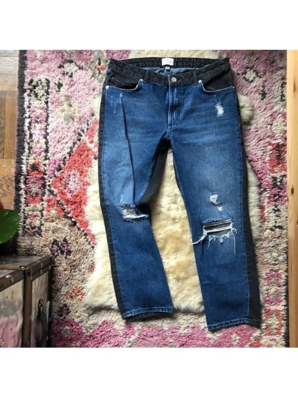 FCUK Indi Mash Up Boyfit Jeans Dual Denim Distress